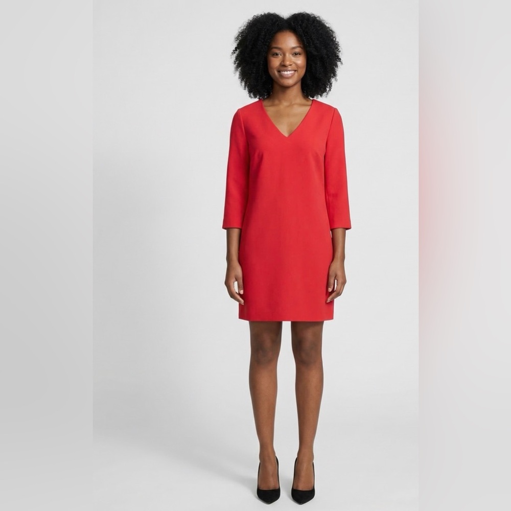 J.Crew Women's Red Wool Blend V-Neck 3/4 Sleeve Sheath Dress Sz:10 Professional